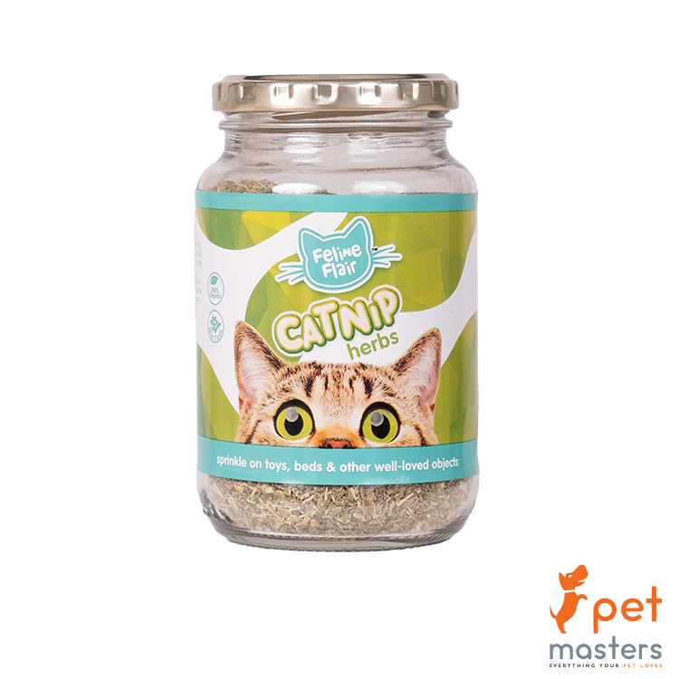 Feline Flair Catnip Herbs Glass Jar 60G